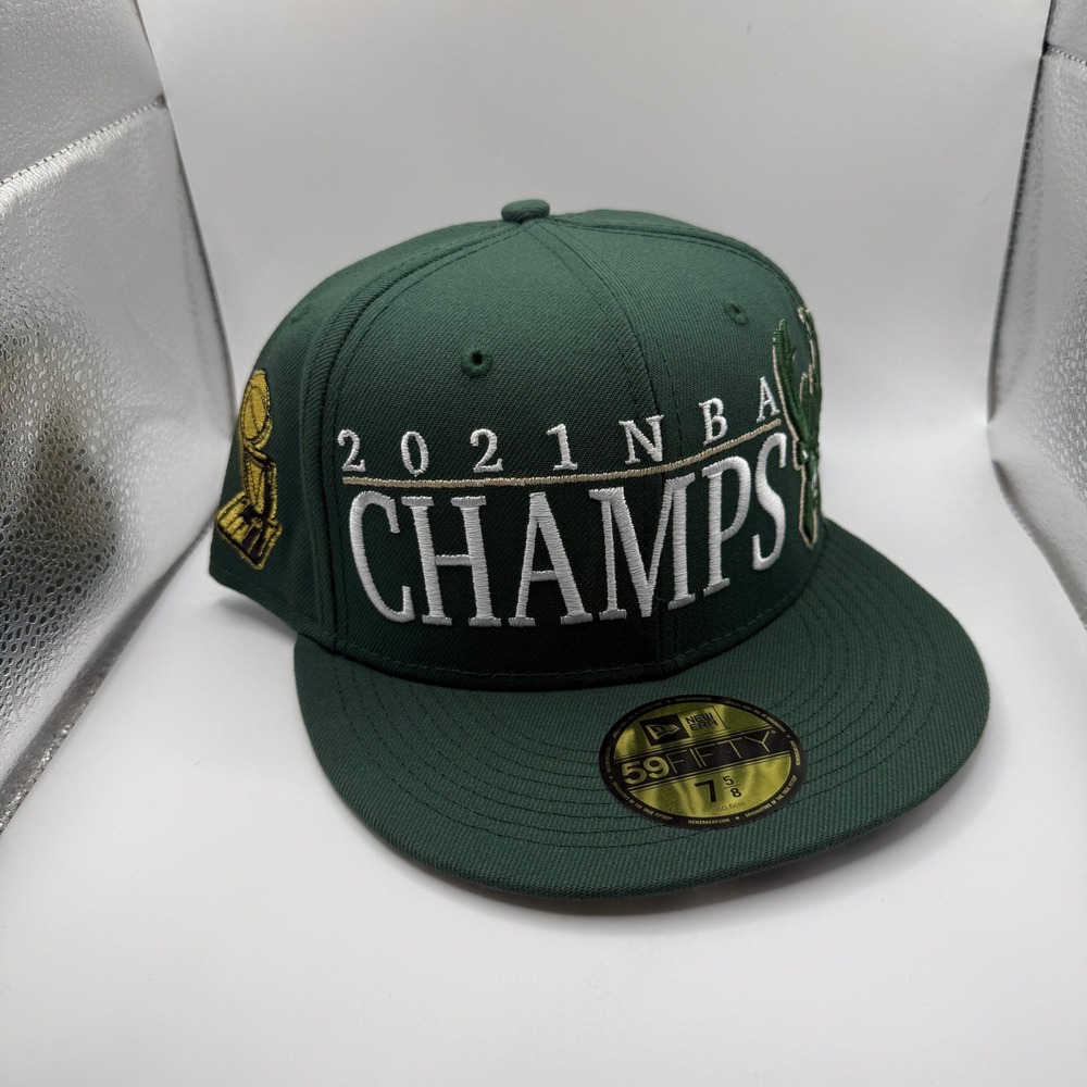 New Era 59FIFTY Milwaukee Bucks 2021 NBA Champions Hat Green Floral Brim 7 5/8
